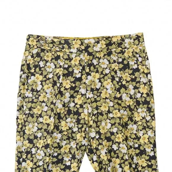 Mens Gurkha Pants 38 Green Yellow Black Floral Trousers Straight Fit Flat Front